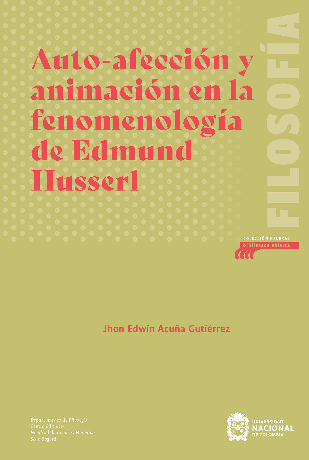 Portada: Auto-afección y animación en la fenomenología de Edmund Husserl