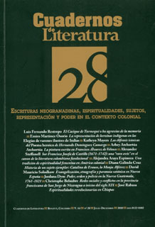 Portada: Cuadernos de literatura 28. Escrituras neogranadinas, espirituales, sujetos, representación y poder en el contexto colonial
