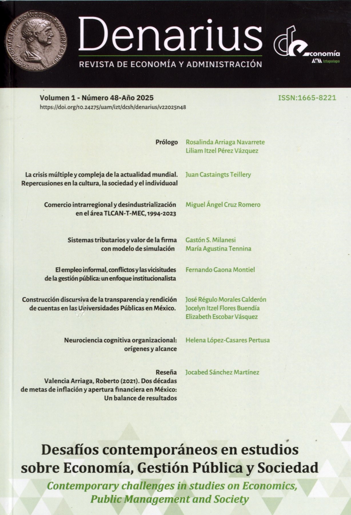 Portada: Denarius. Revista de economía y administración 48