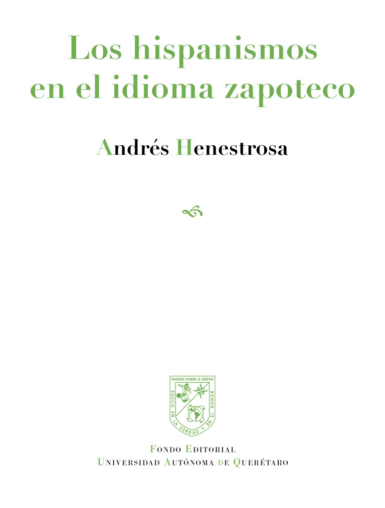 Portada: Los hispanismos en el idioma zapoteco